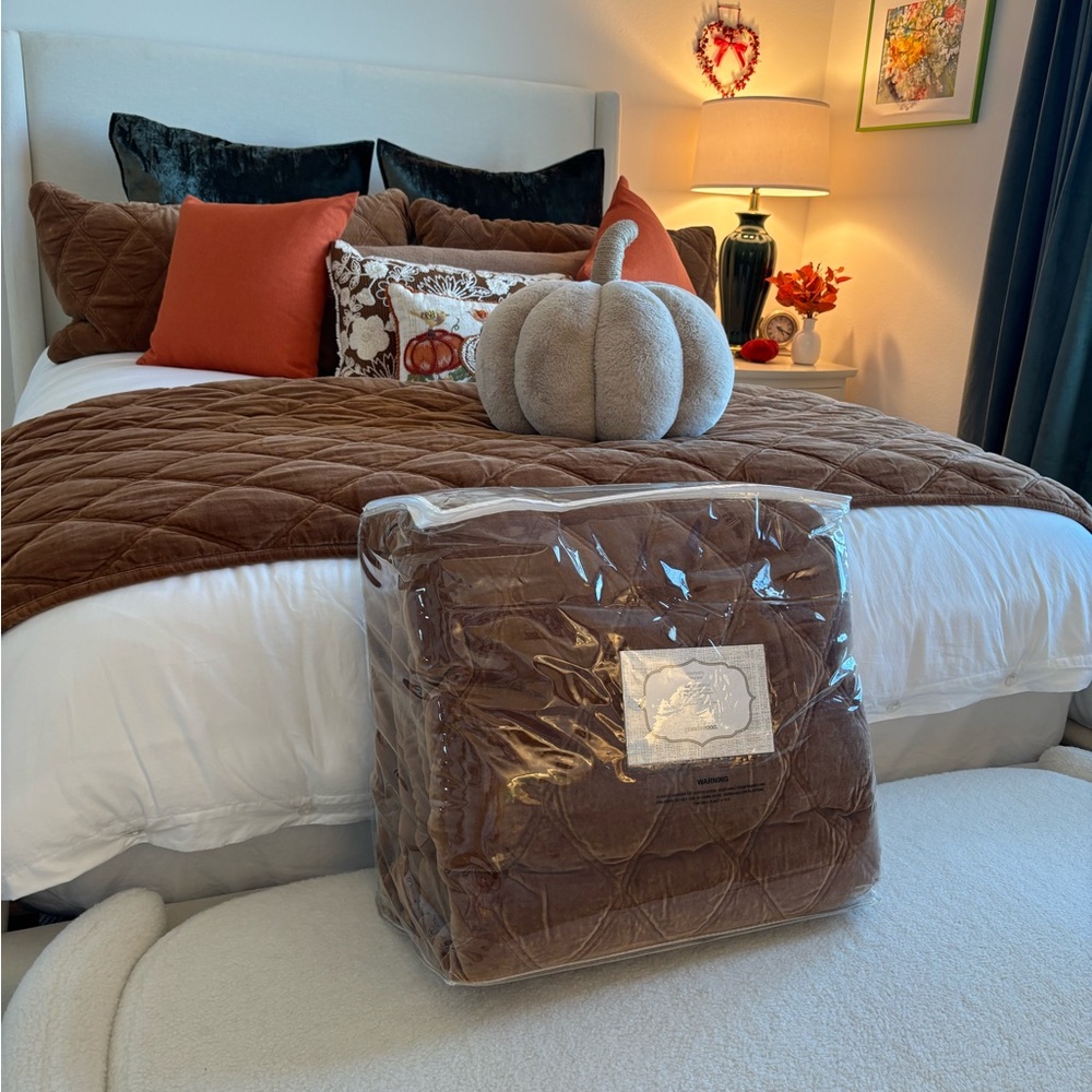 Bliss Velvet Diamond Stitched Brown Quilted Bedding
